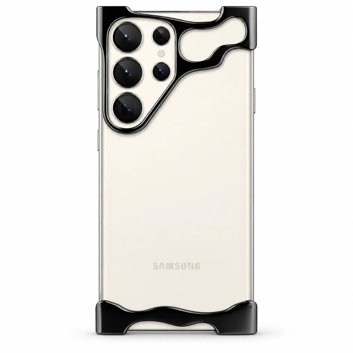 Black metal bumper case on a cream phone #color_Black