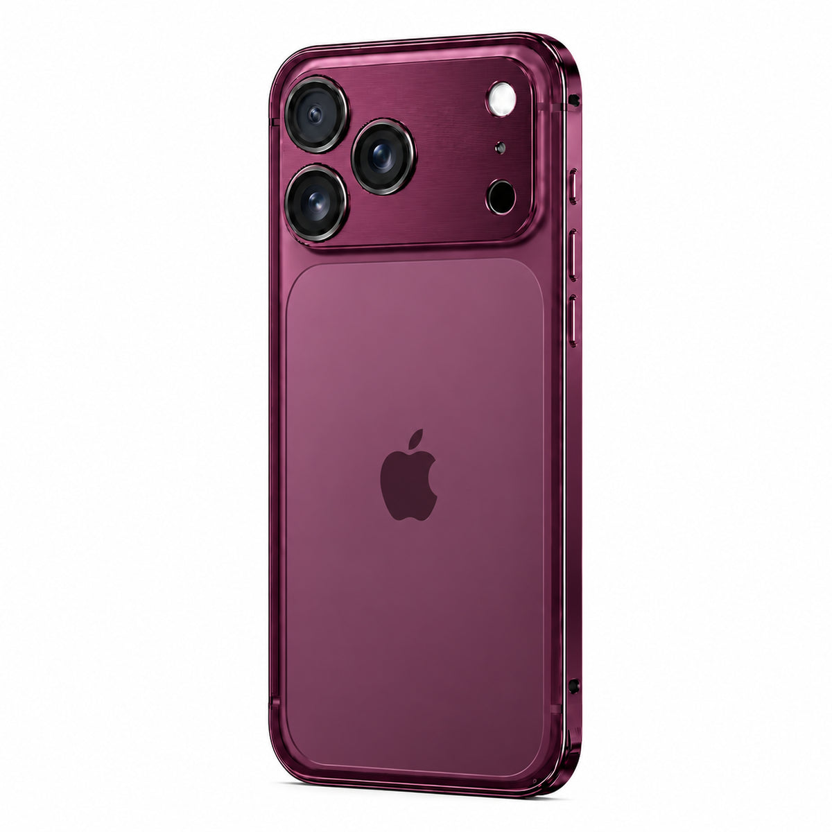 Burgundy aluminum phone bumper with an open back and wide camera protection #color_Burgundy