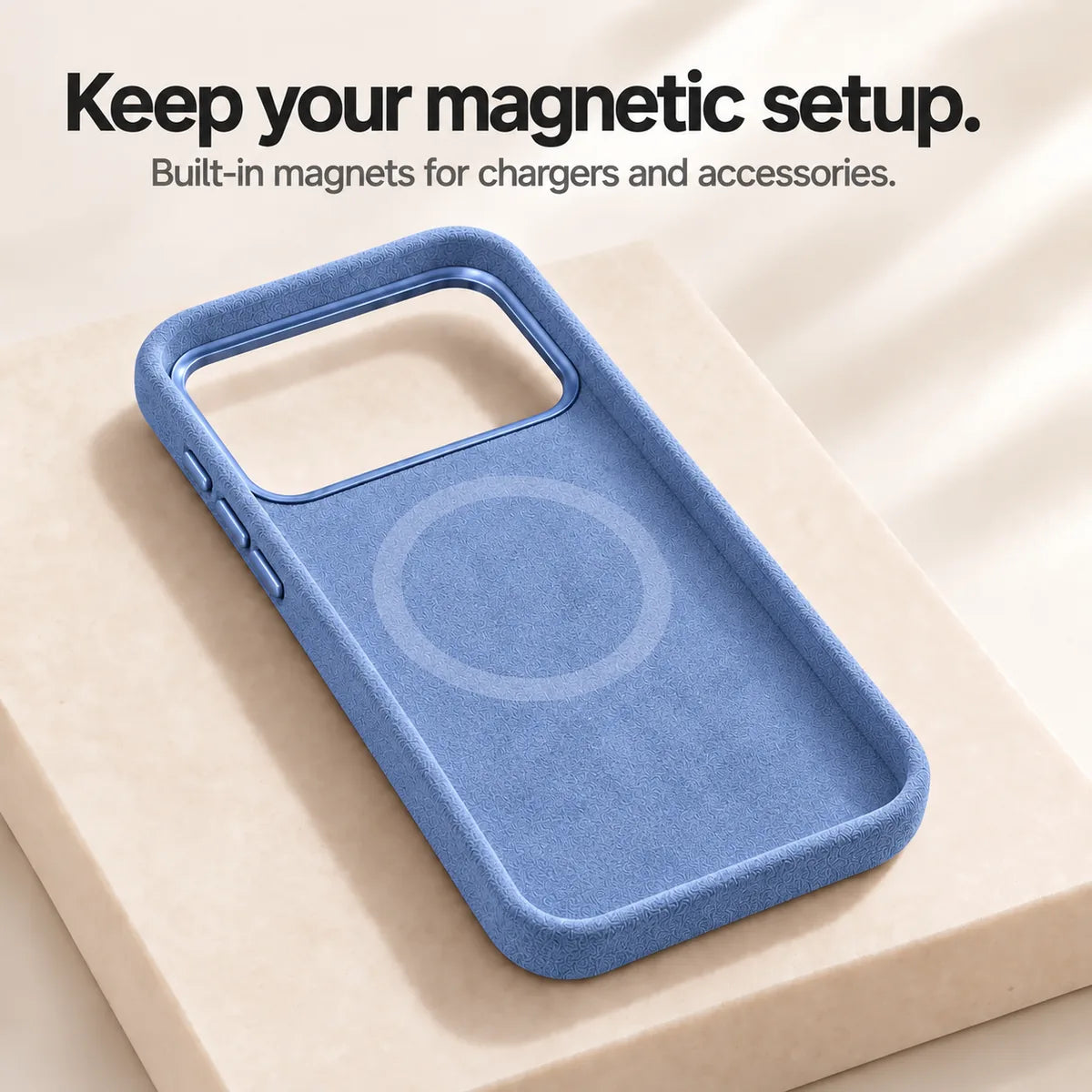 Light blue fabric phone case interior showing the circular magnetic ring. #color_Glacier