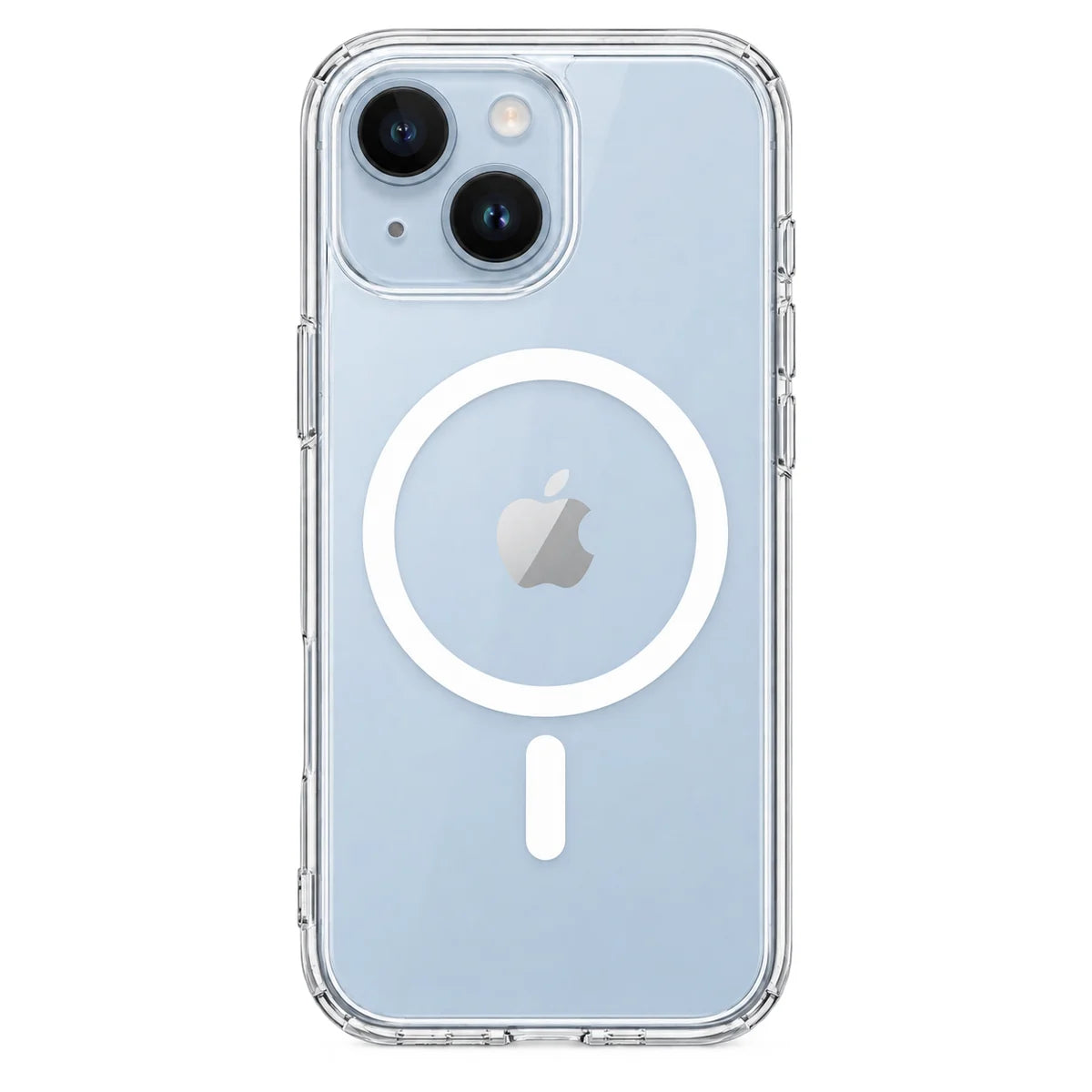 Clear magnetic phone case showing the handset's rear cameras and transparent edges. #iPhone Model_iPhone 14