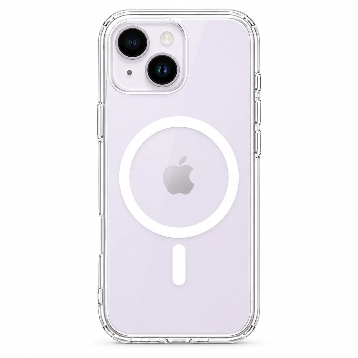 Clear magnetic phone case showing the handset's rear cameras and transparent edges. #iPhone Model_iPhone 14 Plus