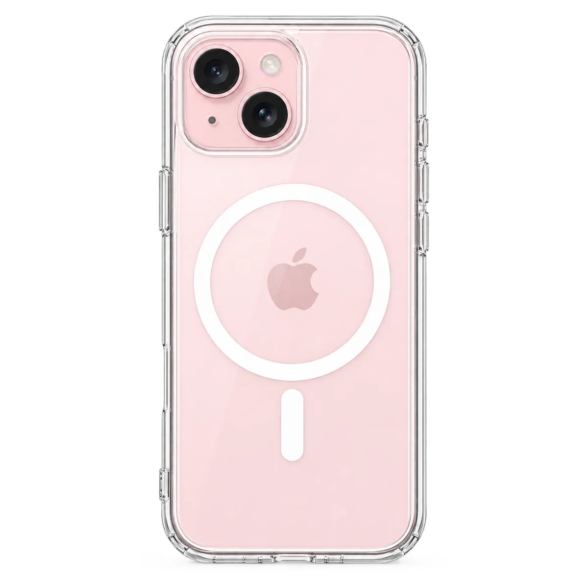 Clear magnetic phone case showing the handset's rear cameras and transparent edges. #iPhone Model_iPhone 15 Plus