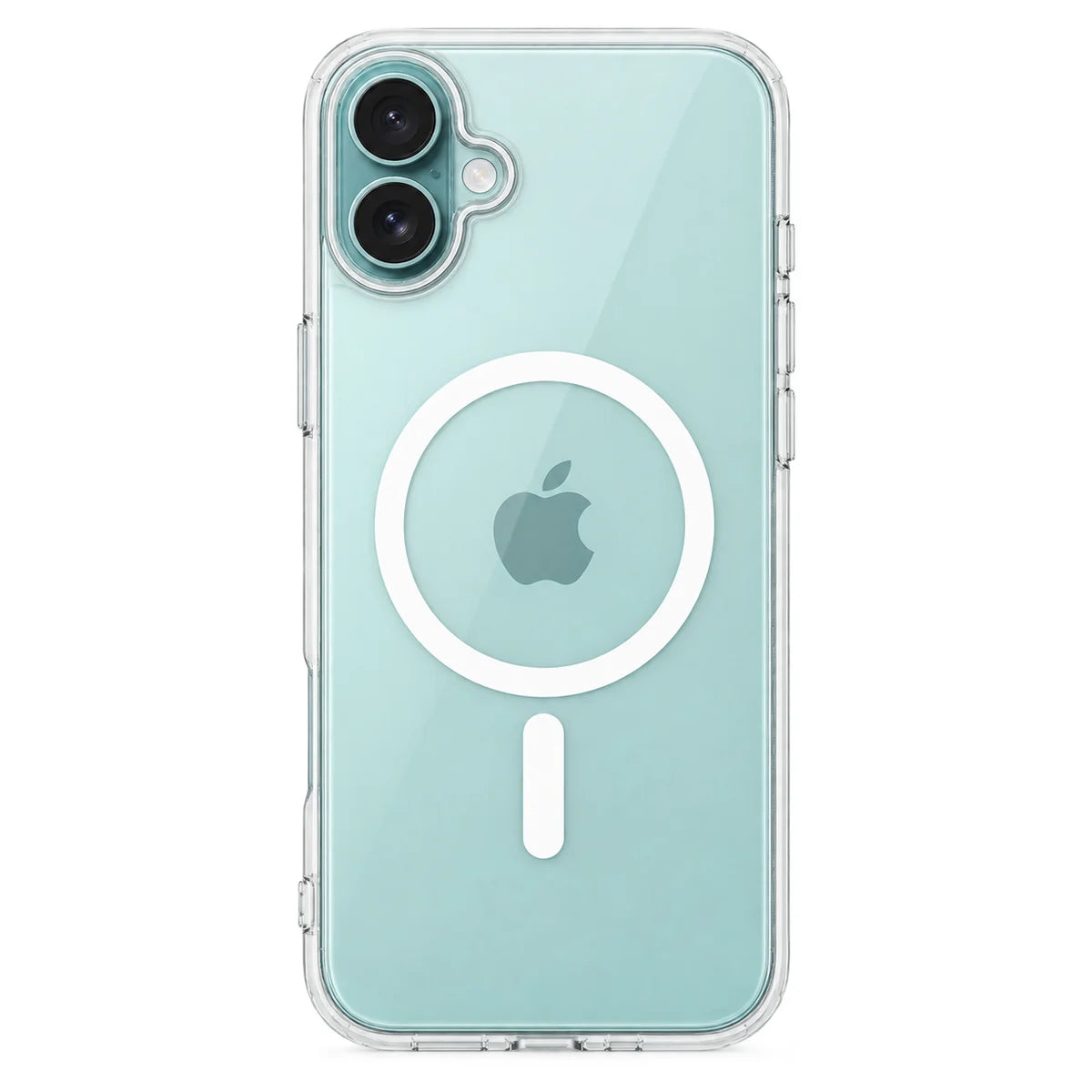 Clear magnetic phone case showing the handset's rear cameras and transparent edges. #iPhone Model_iPhone 16 Plus