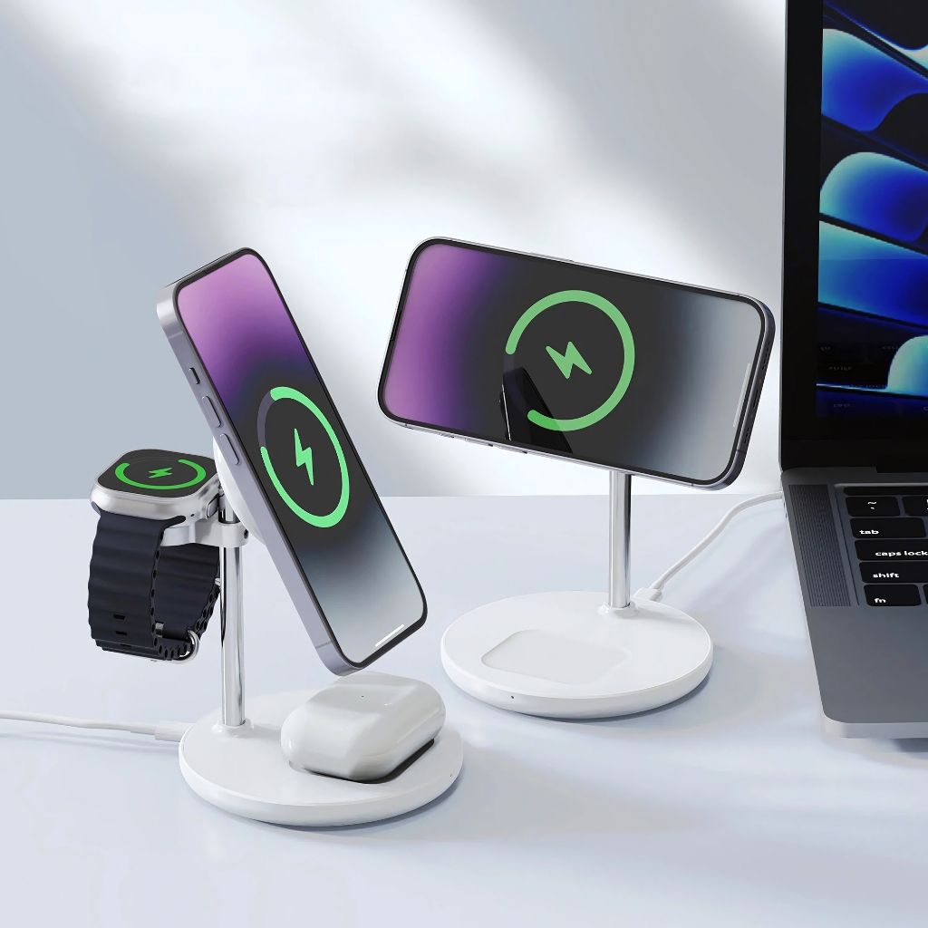 3-in-1 Magnetic Wireless Charger Apple Samsung MagSafe Stand