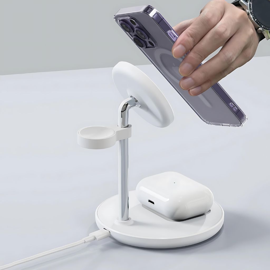 3-in-1 Magnetic Wireless Charger Apple Samsung MagSafe Stand