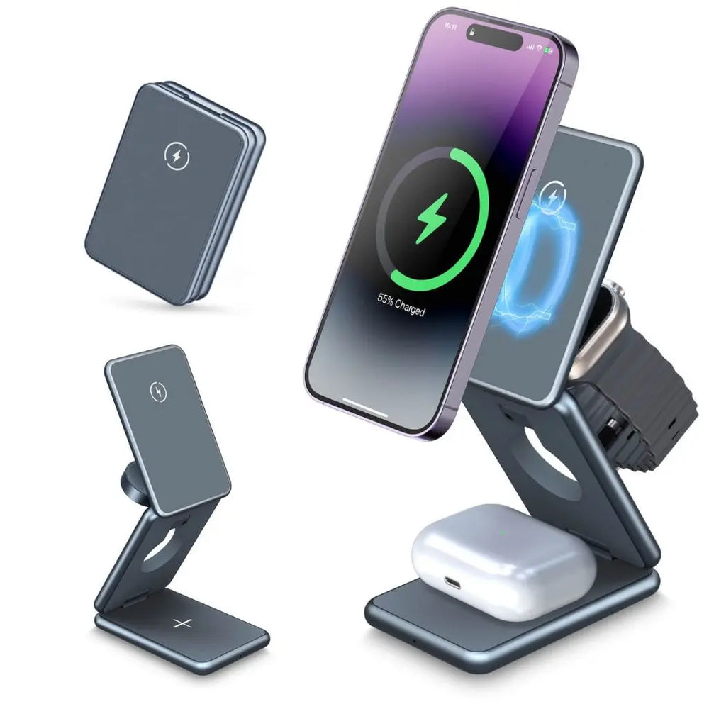 Three-in-One Magnetic Wireless Charger for Apple Devices