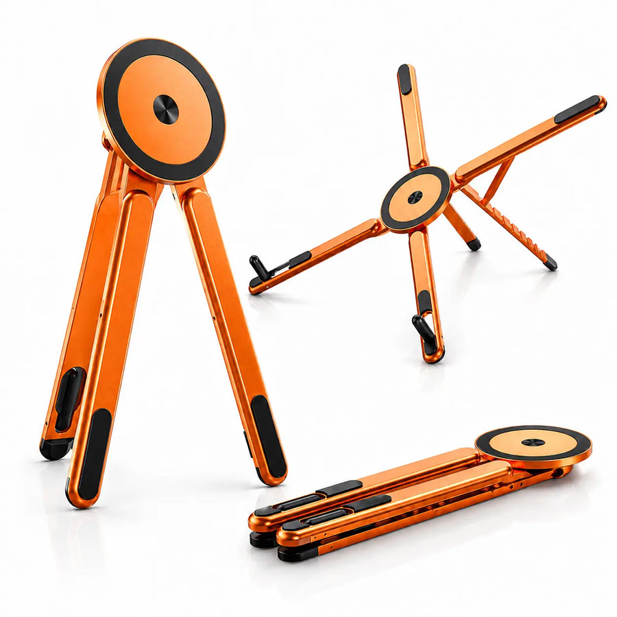 Cosmic Orange folding magnetic device stand shown open and folded