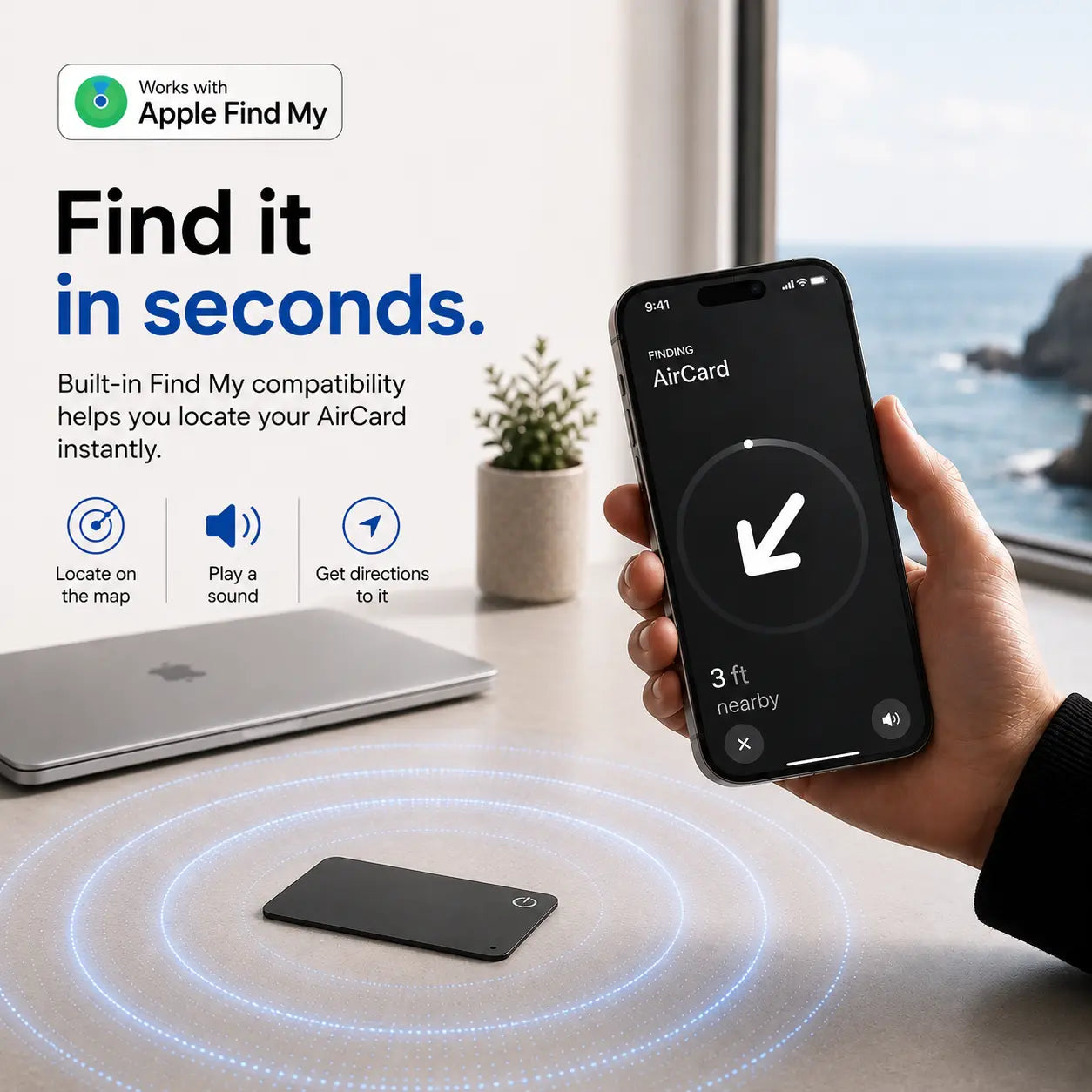 Ultra-thin wallet tracker card for everyday carry