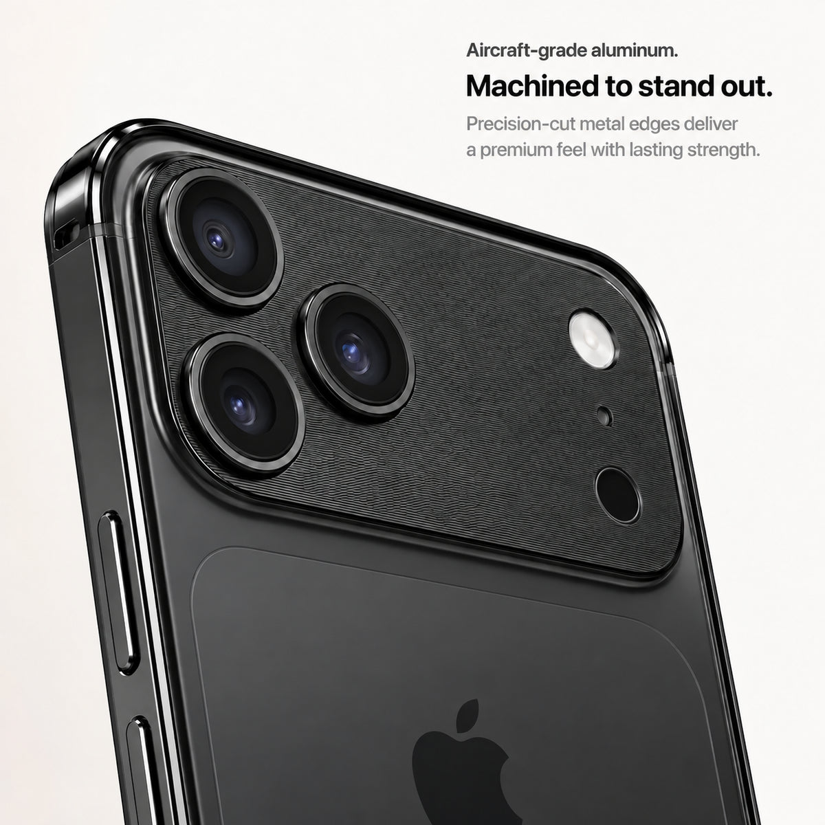 Black aluminum frame phone case showing the machined camera guard and metal frame #color_Midnight Black