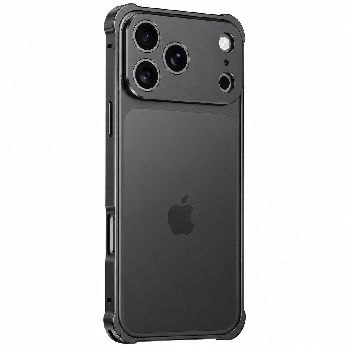 Black aluminum phone bumper with wide camera protection on a black phone #color_Midnight Black