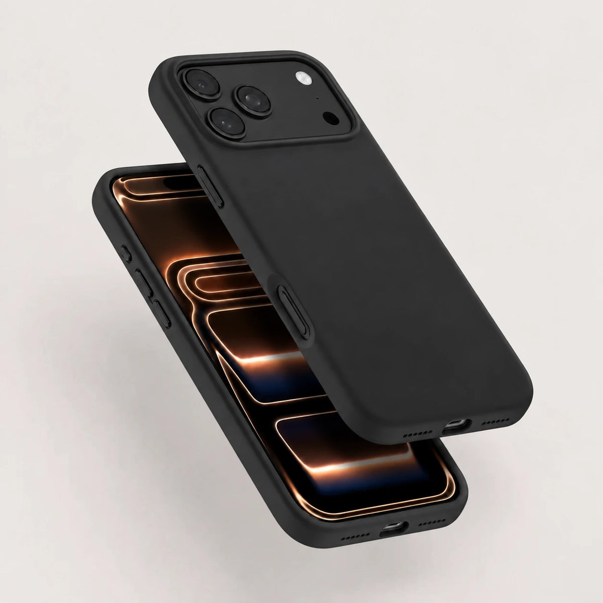 Black silicone phone case shown from the front and rear #color_Midnight Black
