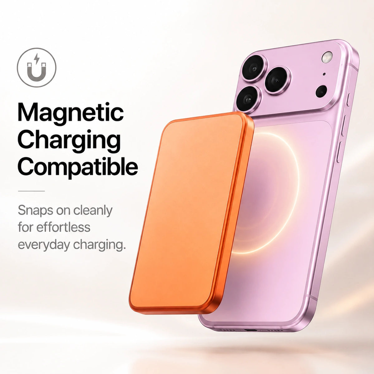 Blush Pink magnetic protective phone backplate with a magnetic charging accessory #color_Blush Pink