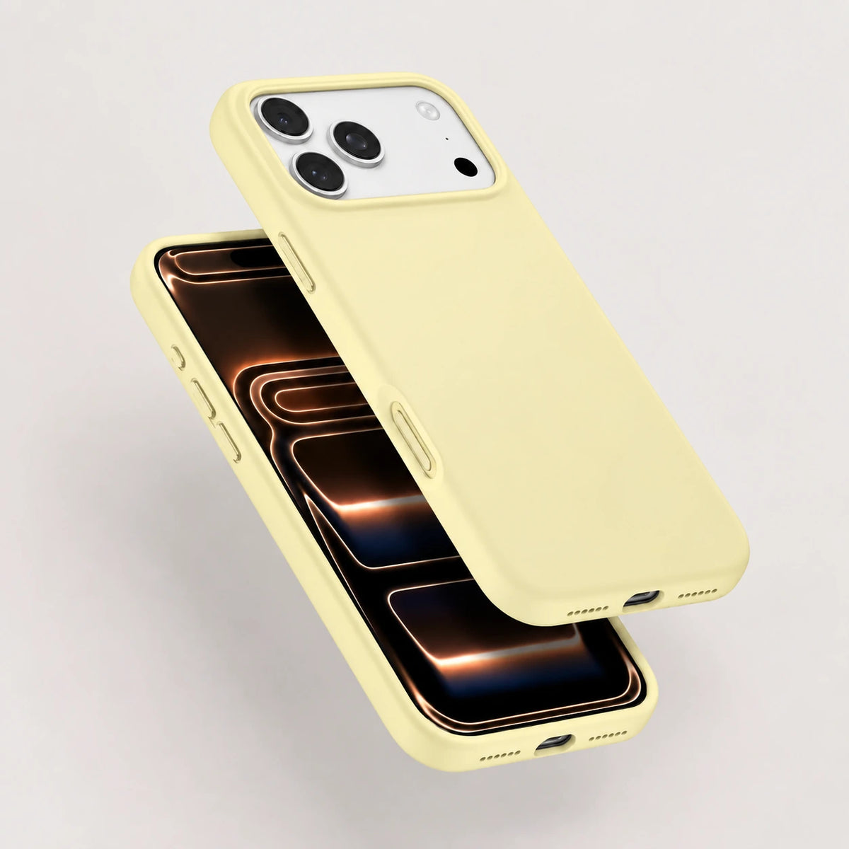 Butter yellow silicone phone case shown from the front and rear #color_Butter Yellow