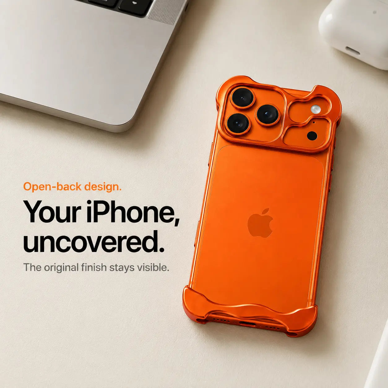 Protective metal frame case with open design