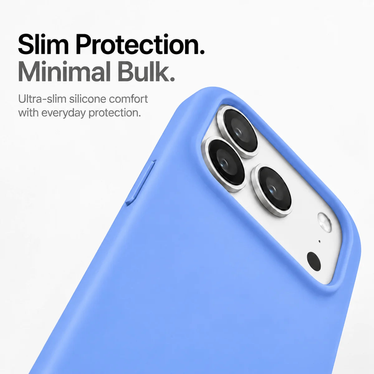 Cornflower Blue silicone phone case showing the raised rim around the camera #color_Cornflower Blue