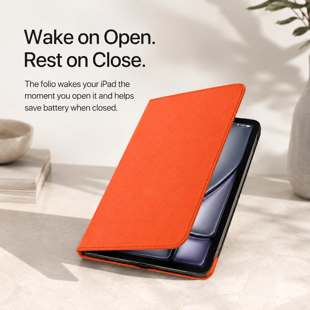 Cosmic Orange rotating tablet folio case with a magnetic wake and sleep cover #color_Cosmic Orange