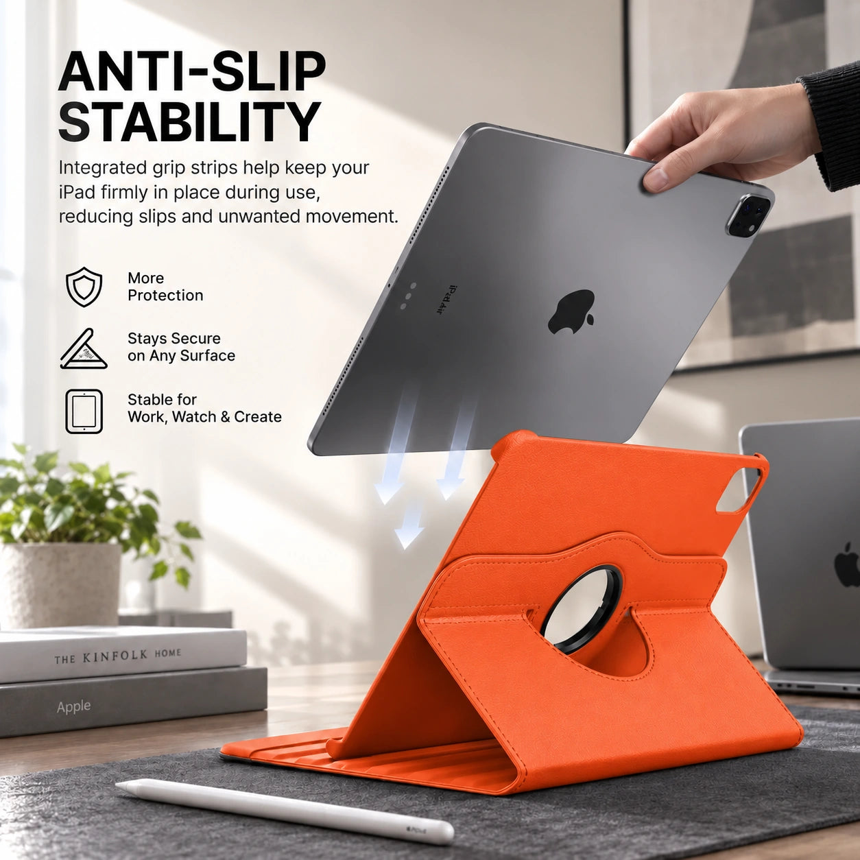 Cosmic Orange rotating tablet folio case with an anti slip tablet holder #color_Cosmic Orange