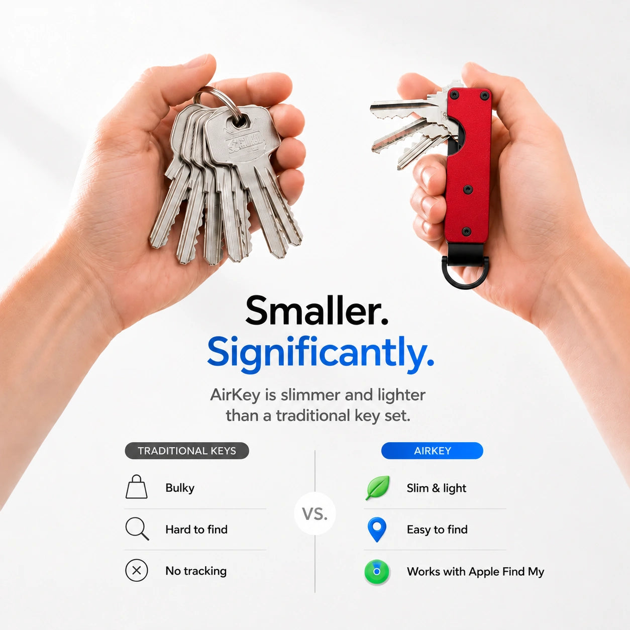 Crimson Red compact tracking key organizer compared with loose keys #color_Crimson Red
