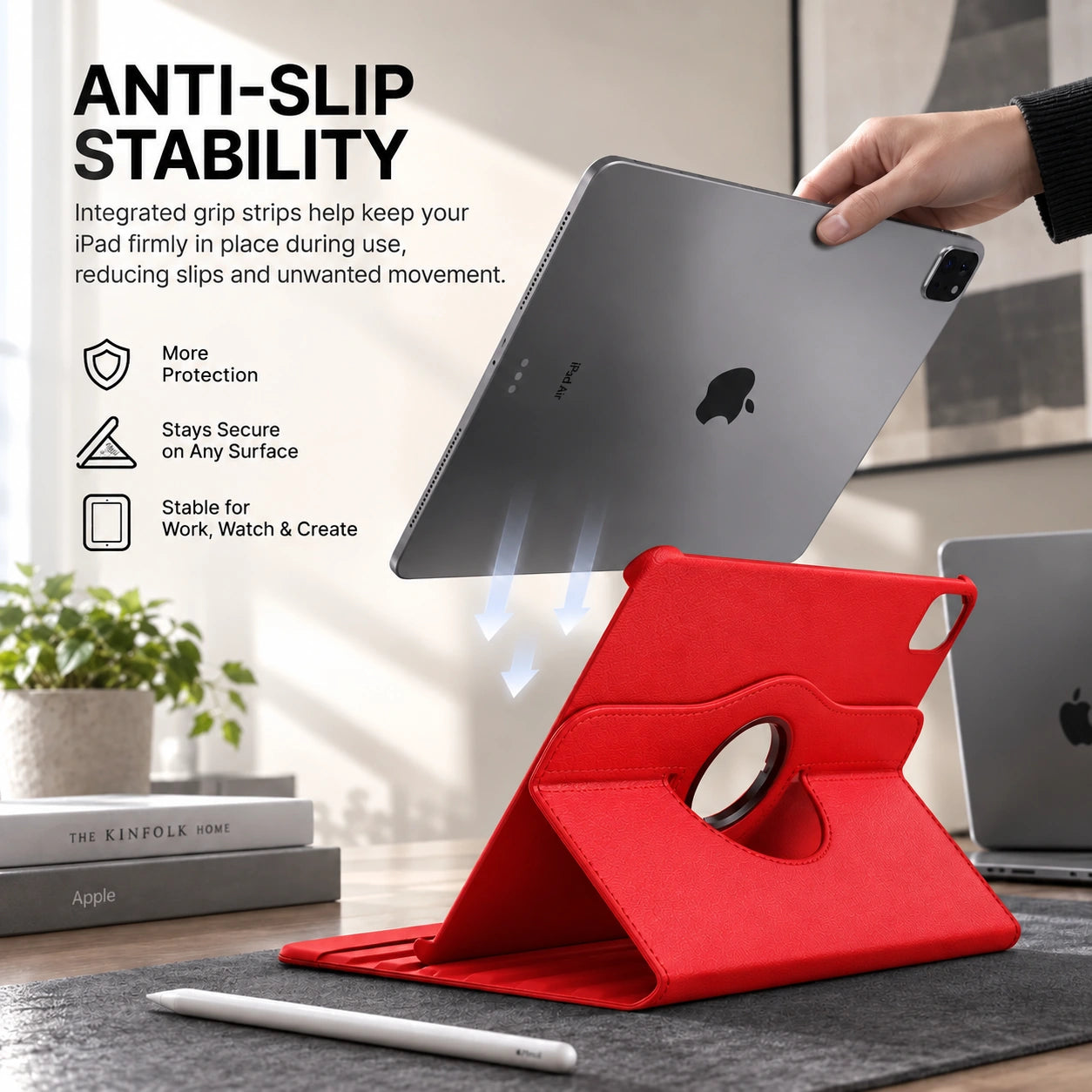 Crimson Red rotating tablet folio case with an anti slip tablet holder #color_Crimson Red
