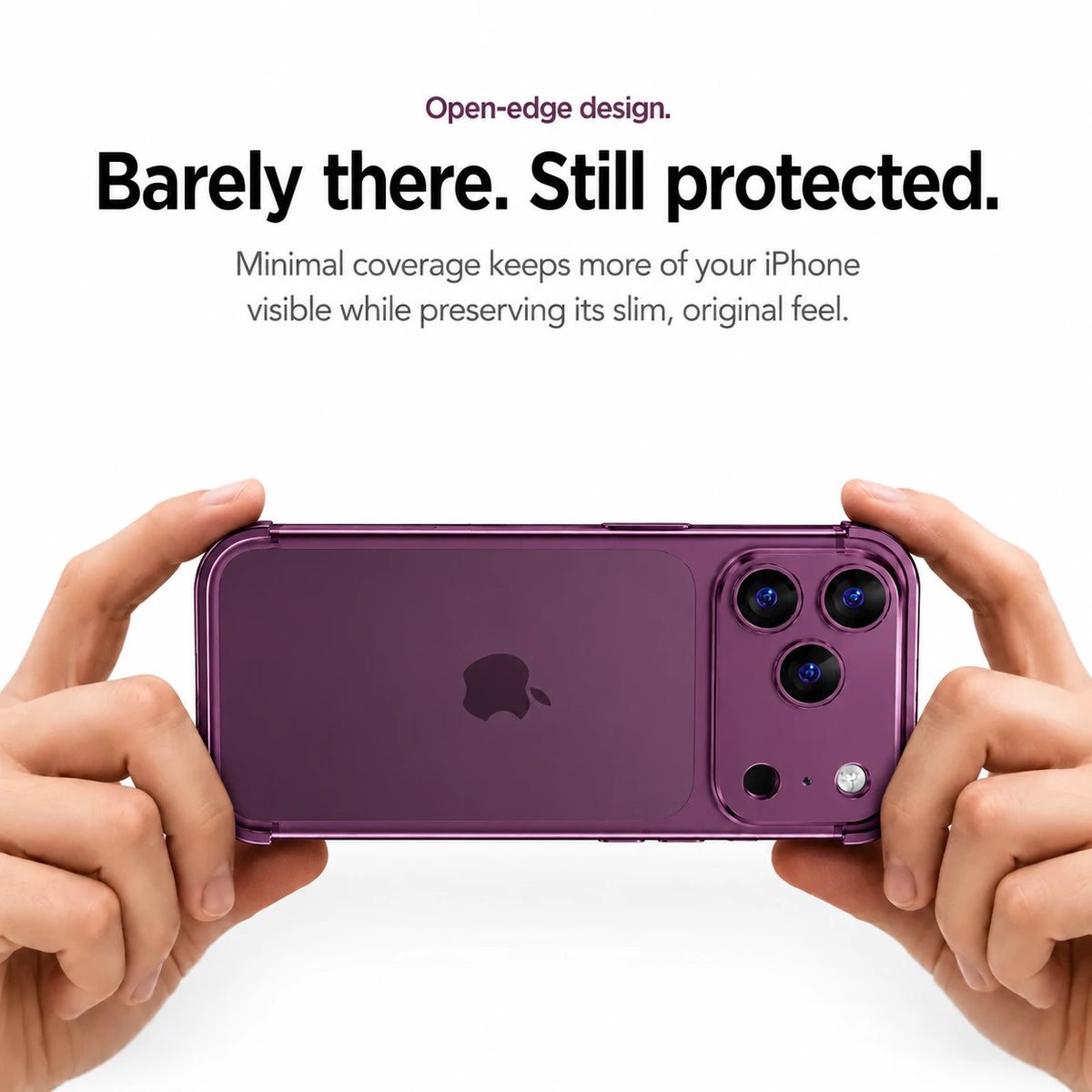 Burgundy minimal metal phone case held horizontally in two hands #color_Burgundy