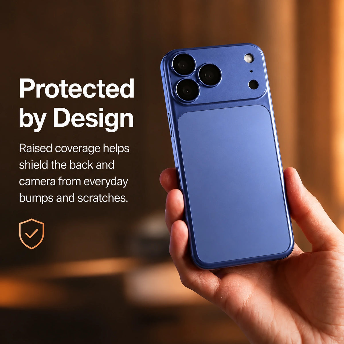 Deep Blue magnetic protective phone backplate held with raised camera protection #color_Deep Blue