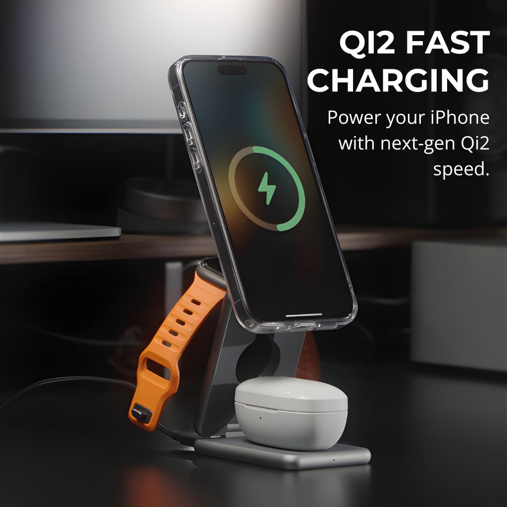 Qi2 3-in-1 Apple Foldable Wireless Charger MagSafe Travel