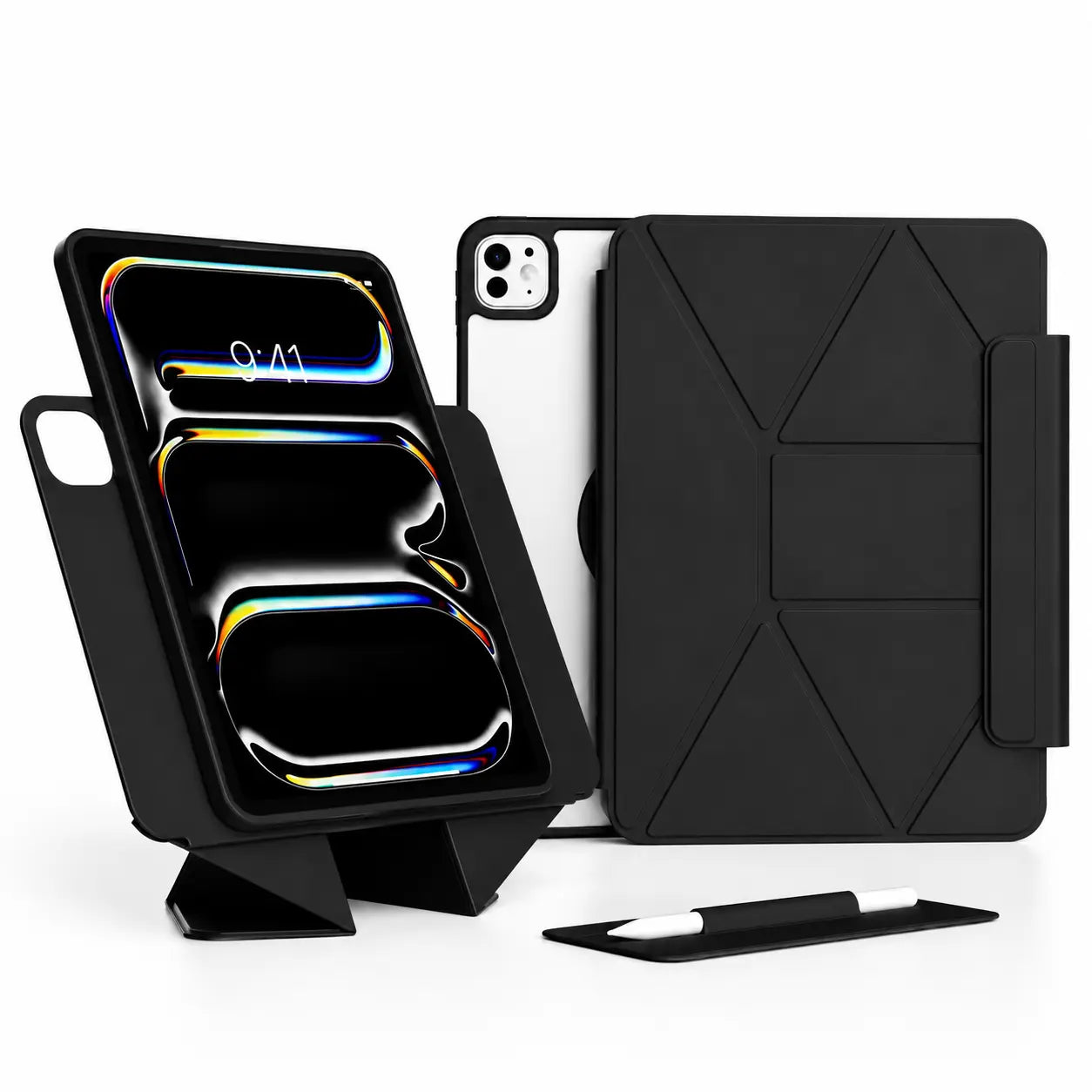 Magnetic iPad case with stable desk stand for hands-free use