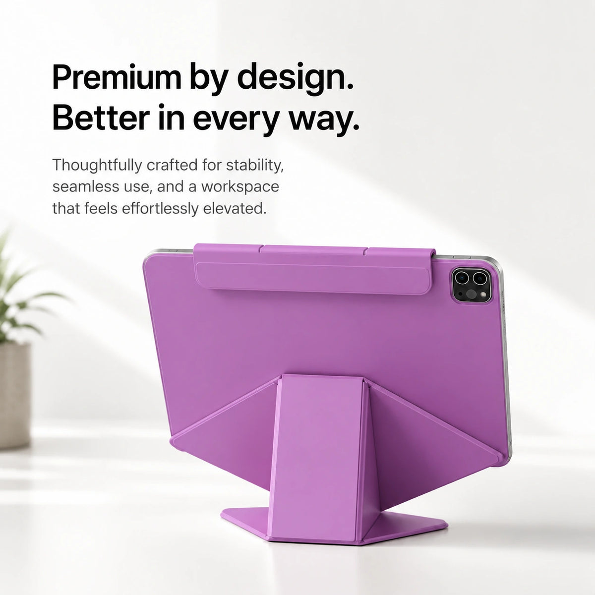 Lavender folding magnetic tablet stand with a folded rear support #color_Lavender