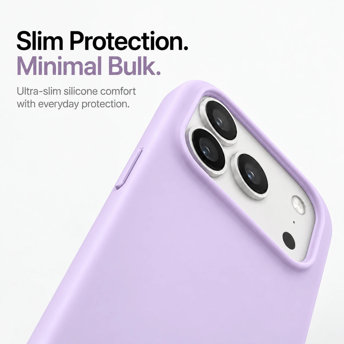 Lavender silicone phone case showing the raised rim around the camera #color_Lavender