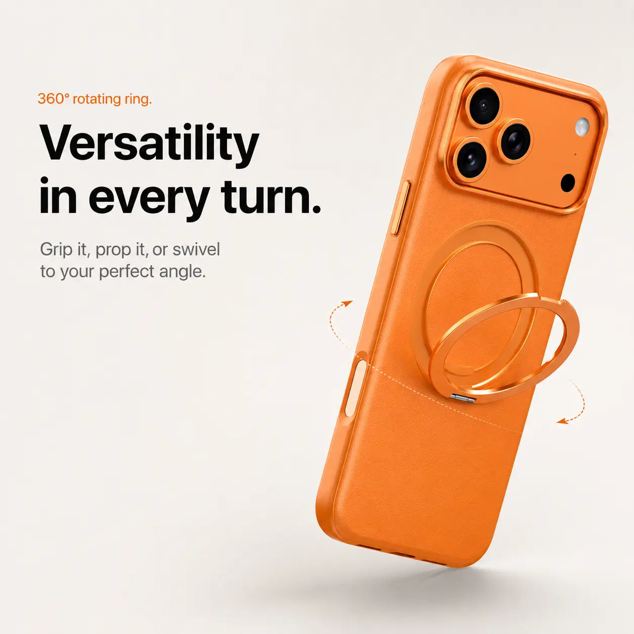 MagSafe iPhone case with smooth leather finish and magnetic ring
