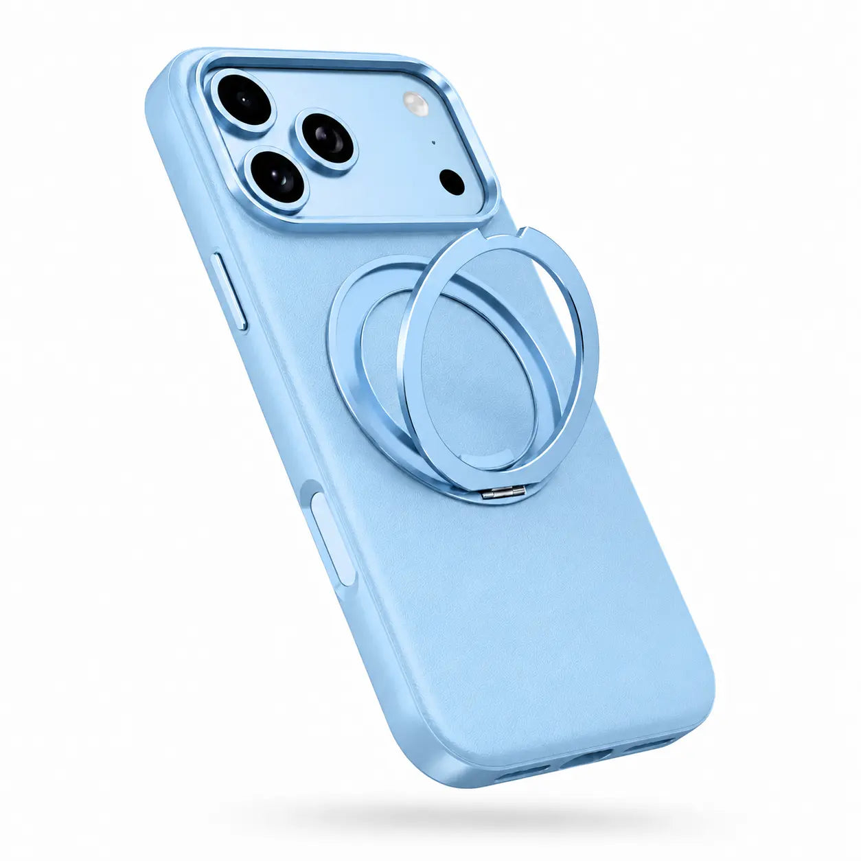 Premium leather iPhone case with smooth fingerprint-resistant design for iPhone 18 Pro Max in light blue