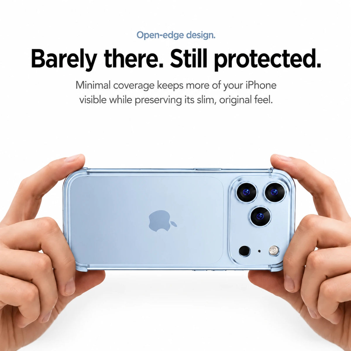 Glacier minimal metal phone case held horizontally in two hands #color_Glacier