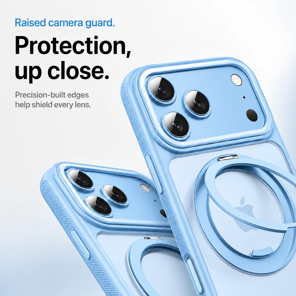 Glacier magnetic phone cases shown in close-up with raised camera guards #color_Glacier