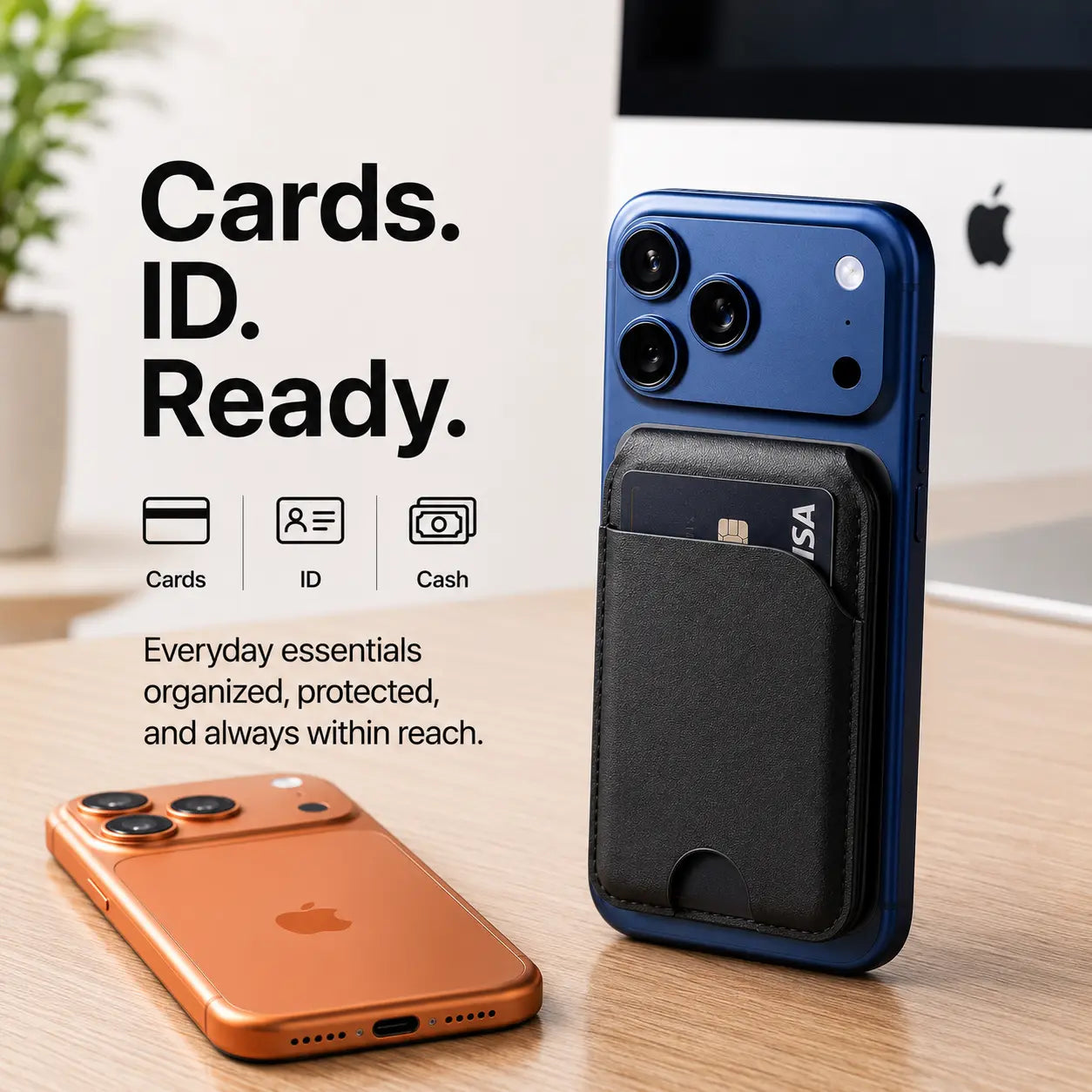 RFID blocking MagSafe wallet with magnetic attachment and card storage