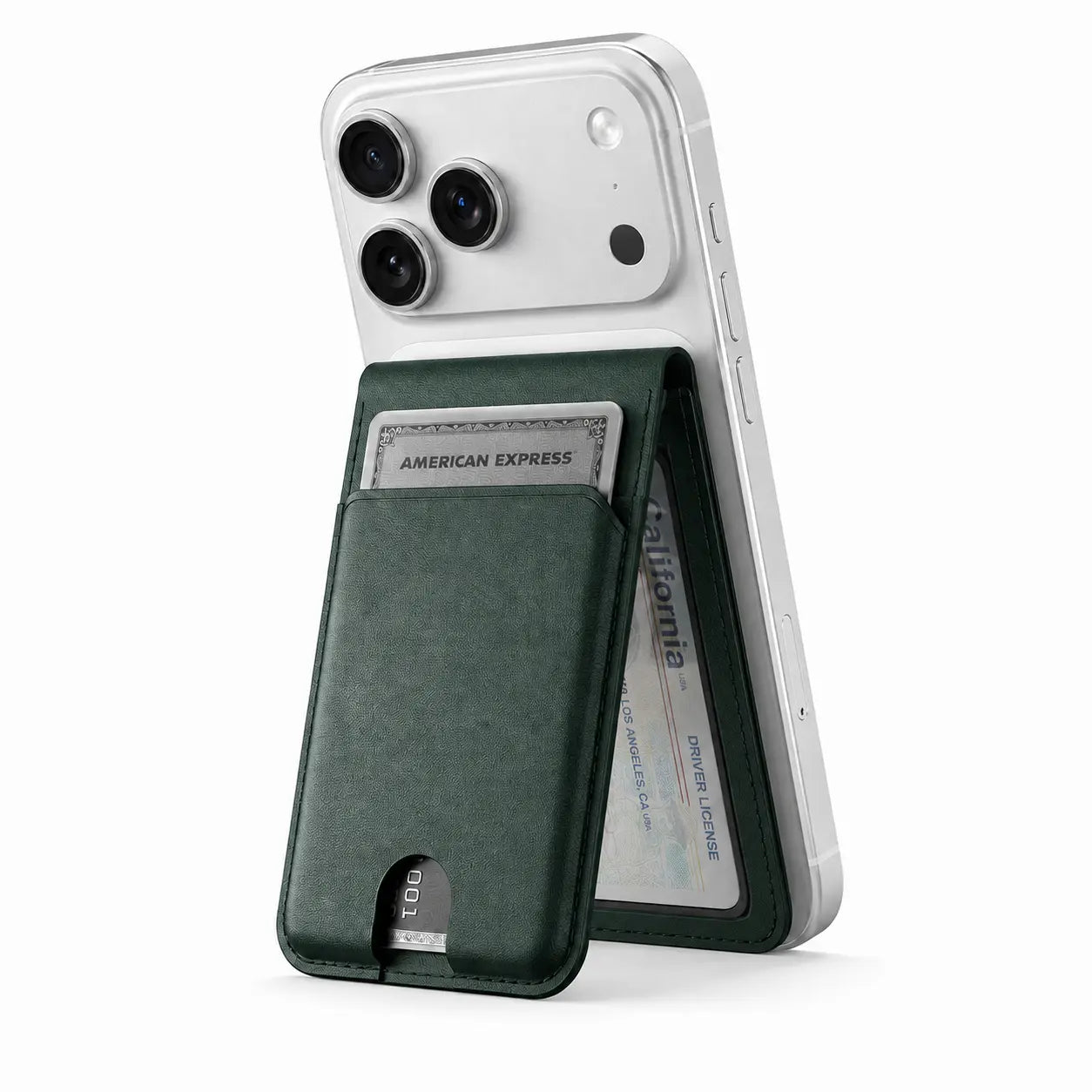 Magnetic iPhone wallet with clear ID window and card storage