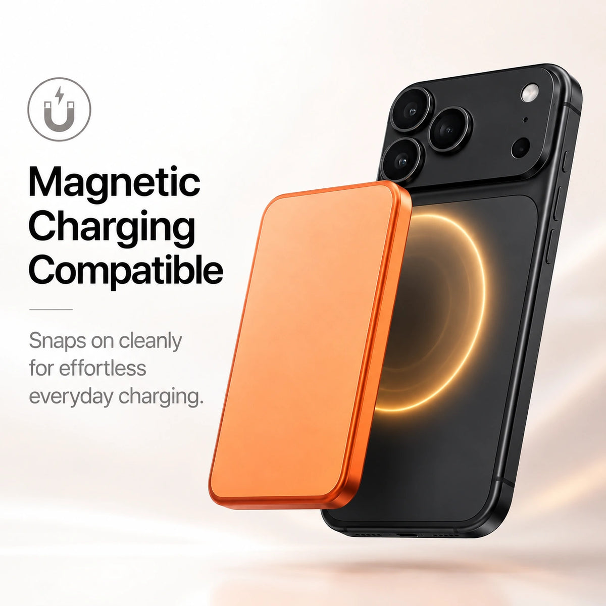 Midnight Black magnetic protective phone backplate with a magnetic charging accessory #color_Midnight Black