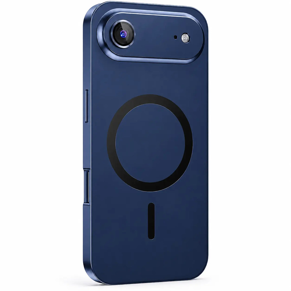 Navy blue metal magnetic phone case with a single camera opening shown from the back on white #color_Deep Blue