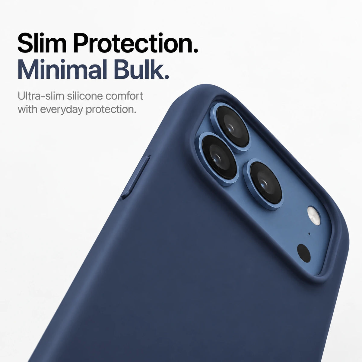Navy blue silicone phone case showing the raised rim around the camera #color_Deep Blue