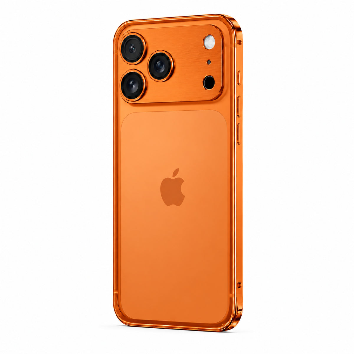 Cosmic Orange aluminum phone bumper with an open back and wide camera protection #color_Cosmic Orange