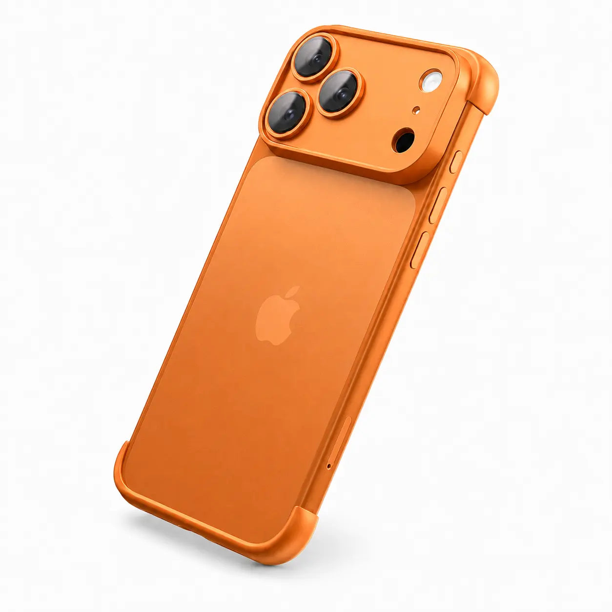Orange open-back phone bumper with camera protection and raised corner guards, shown from the rear #color_Cosmic Orange