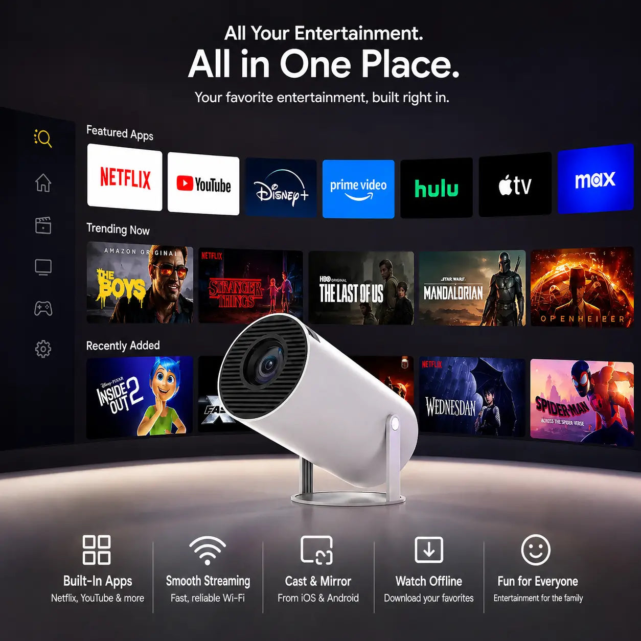 Smart mini projector for streaming movies and shows