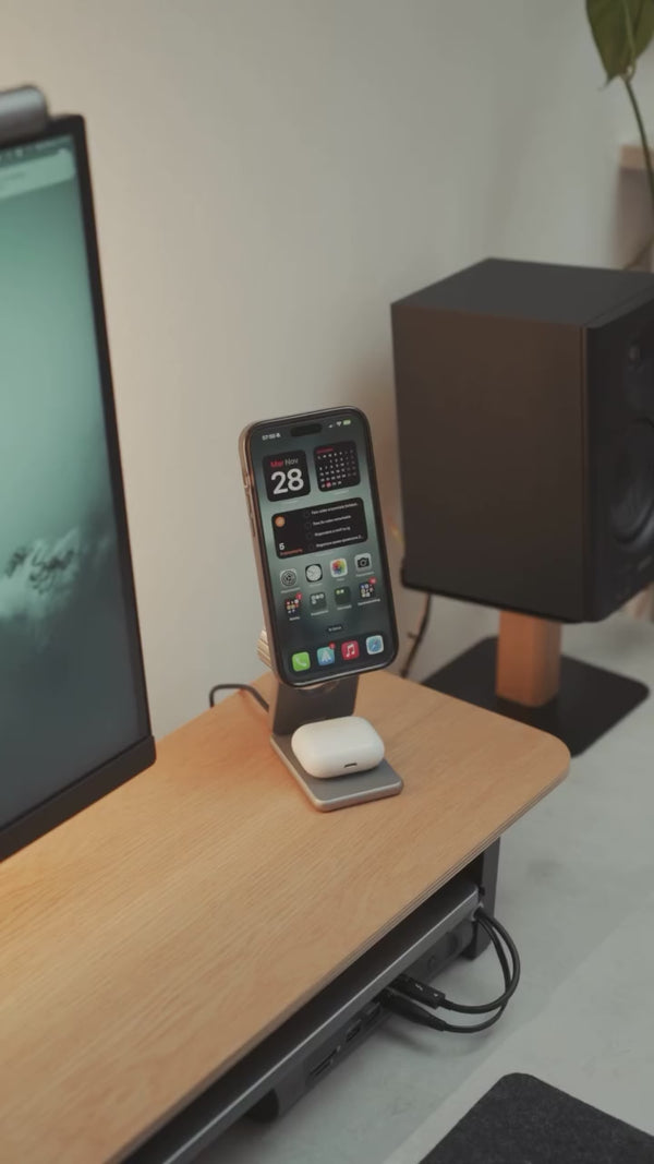 MagFold Qi2 Pro charging a phone, watch and earbuds