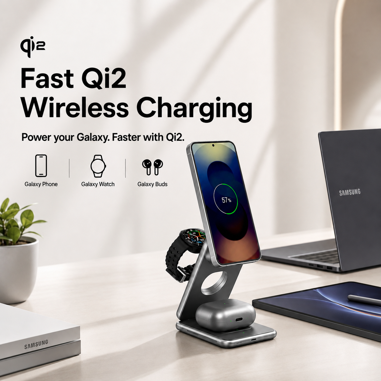 Samsung Galaxy 3-in-1 charging station with compact foldable design