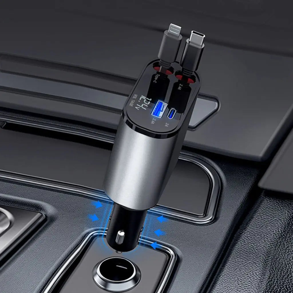 4-in-1 Compact Retractable Car Charger, with 3 Connectors & Extra USB –  GizModern