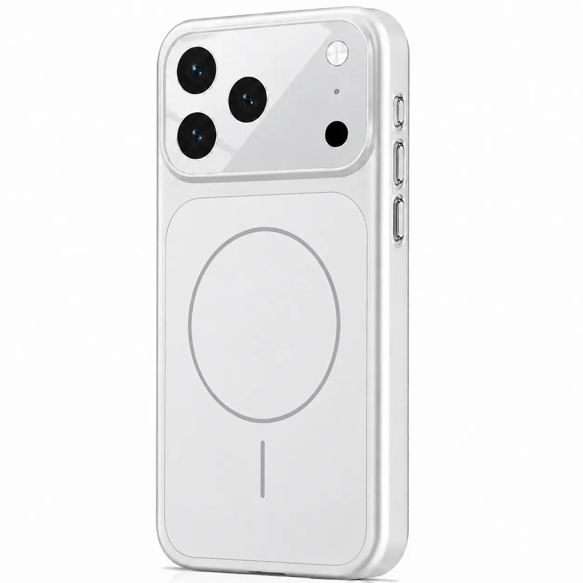 Silver magnetic phone case with a matte back and raised camera cover on a white background #color_Titanium Silver