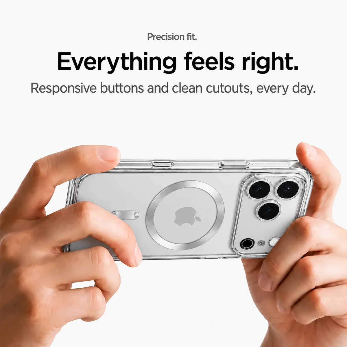Silver tinted magnetic phone case held horizontally in two hands #color_Titanium Silver