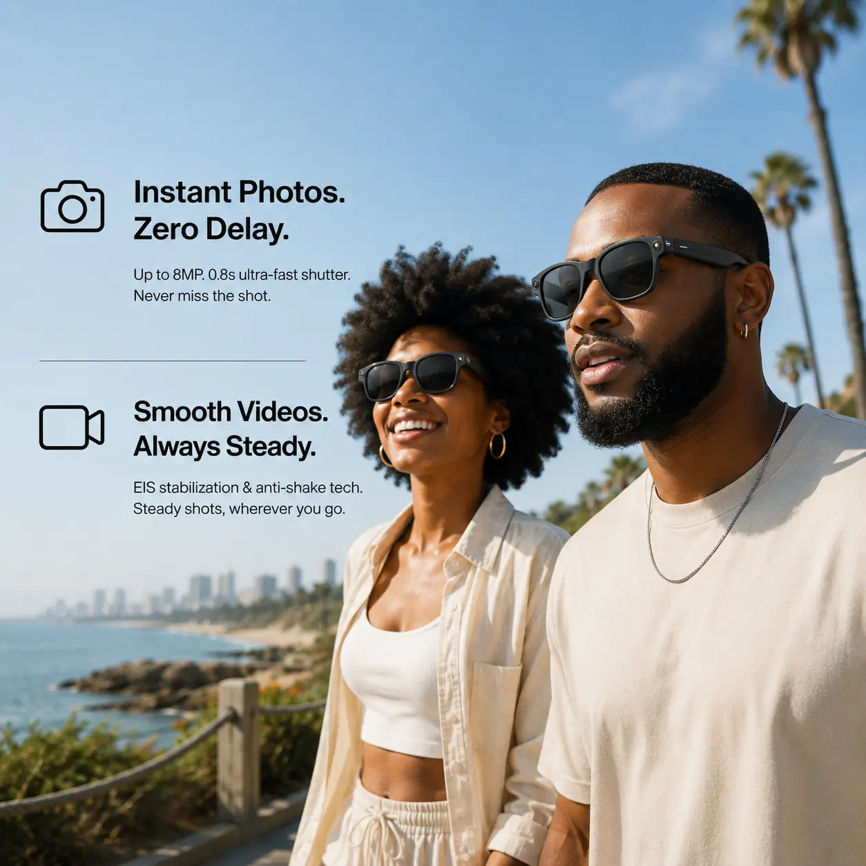 Smart camera glasses for travel and everyday moments