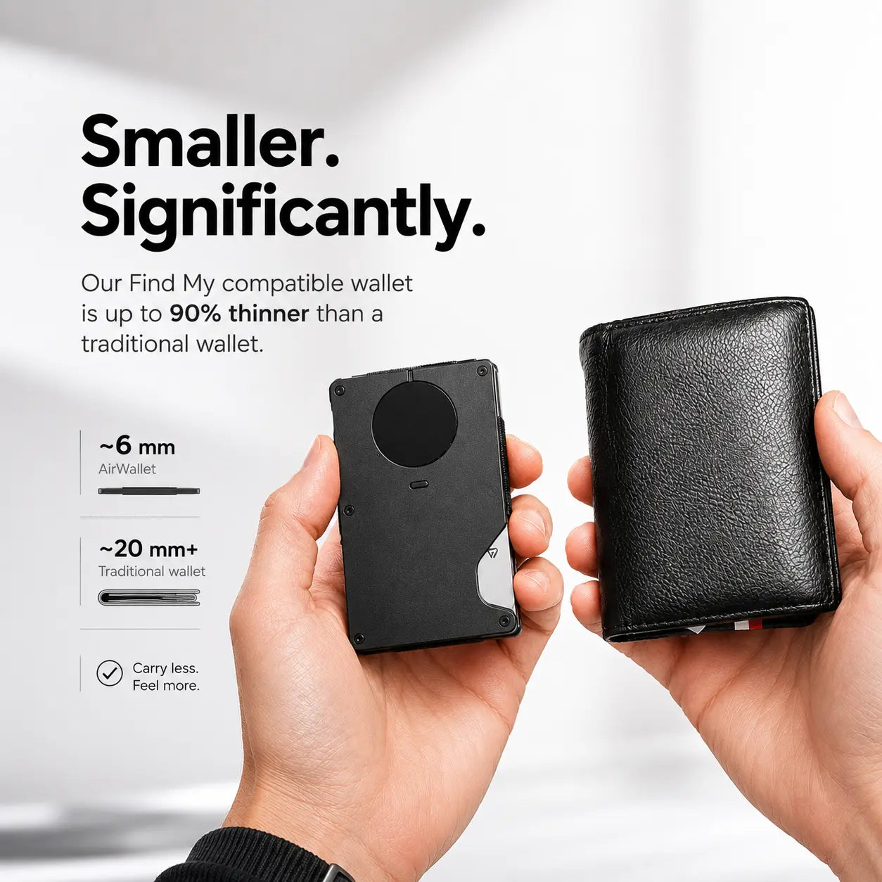 Side profile of a slim aluminum smart wallet