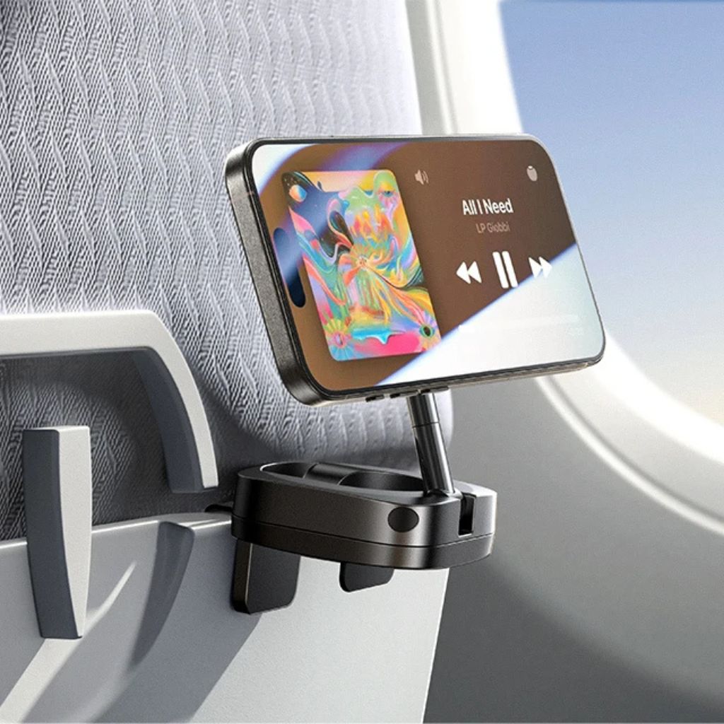 Universal Foldable Magnetic Travel Phone Holder for Car, Airplane, and Desk - Compatible with All Smartphones