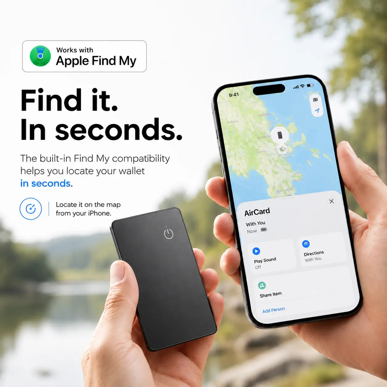 Wallet tracker card compatible with Apple Find My
